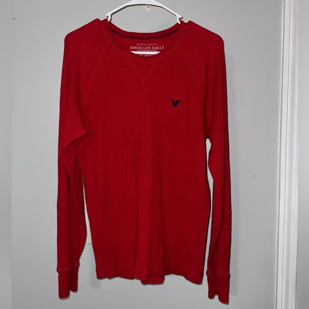 American Eagle Outfitters Red Crewneck Waffle Thermal Sweater 100% Cotton